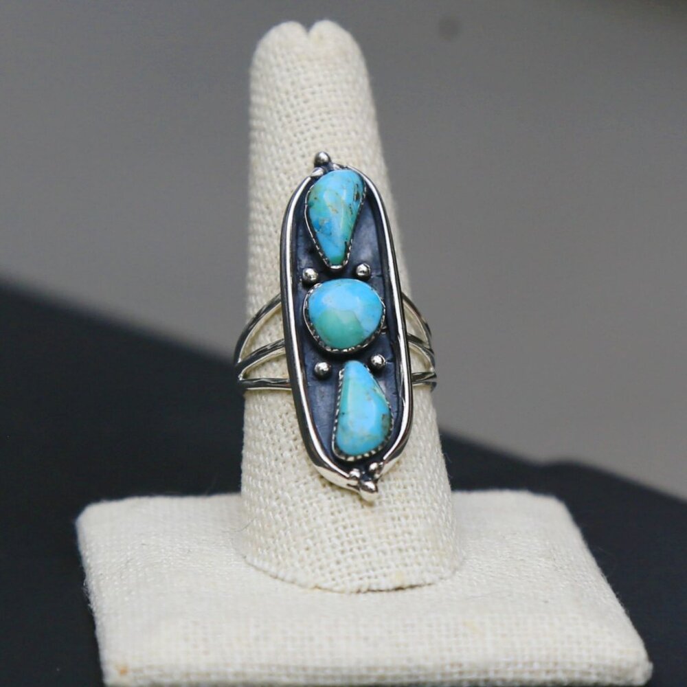 Artisan ✦ Santa Fe Style Ring ✦ Kingman Turquoise 9.00ctw 925 Southwest Size 9 - Picture 6 of 10